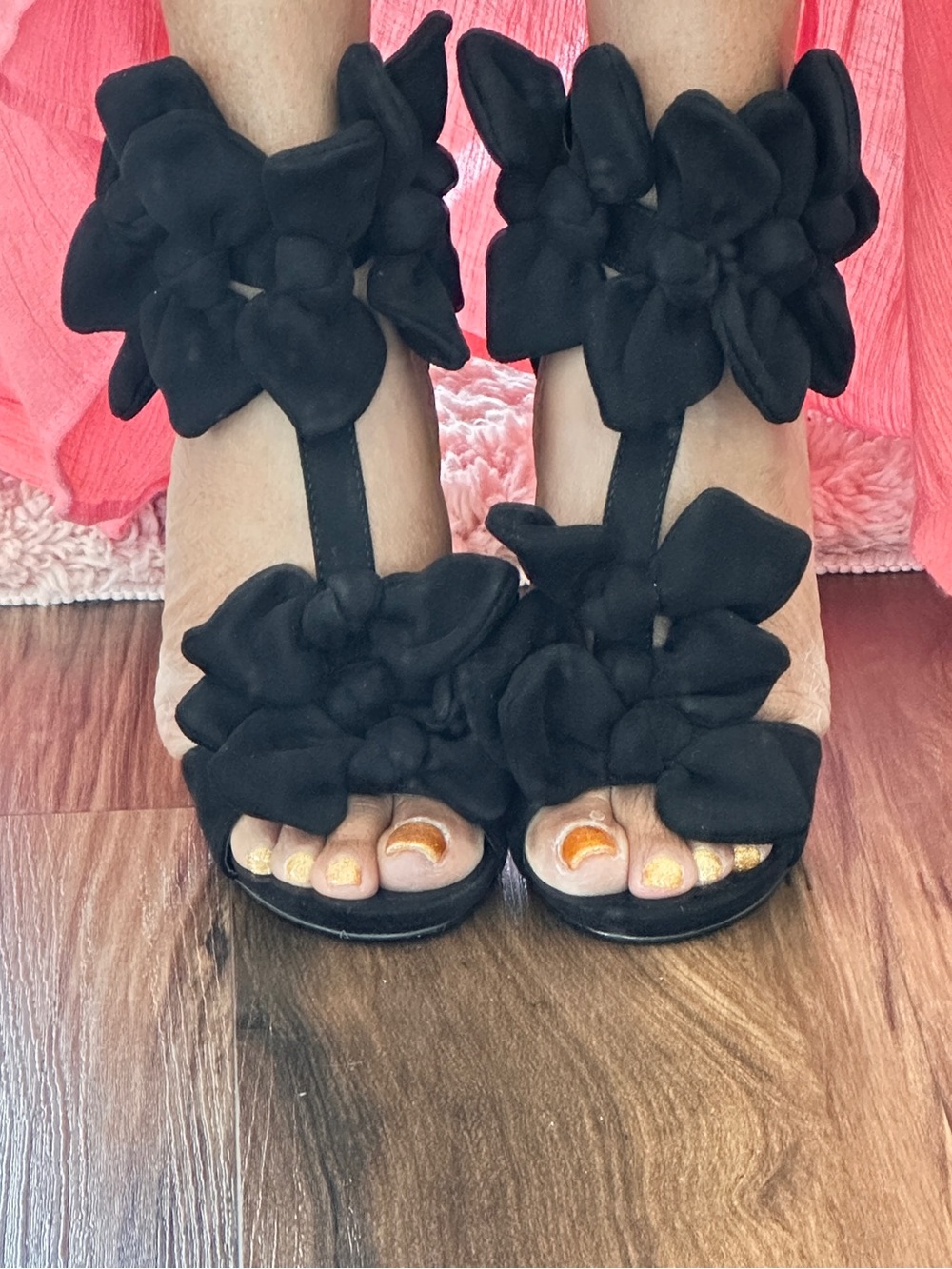 [FLAWED] Privileged Black Posh Suede Multi-Bow Gladiator Heels